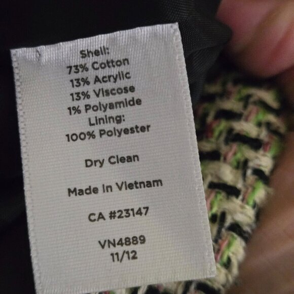 Talbots Pink Green Black Tweed Raw Hems 3/4 Sleeve Lady Jacket Size 2p - Picture 5 of 5